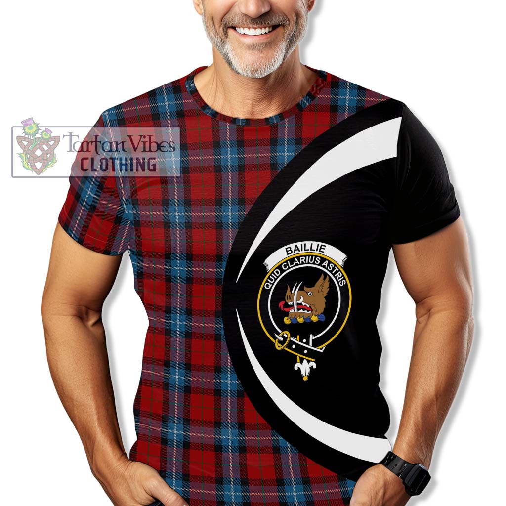 Tartan Vibes Clothing Baillie of Polkemmet Red Tartan T-Shirt with Family Crest Circle Style