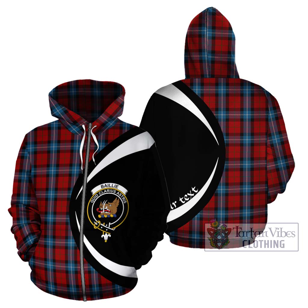 Tartan Vibes Clothing Baillie of Polkemmet Red Tartan Hoodie with Family Crest Circle Style