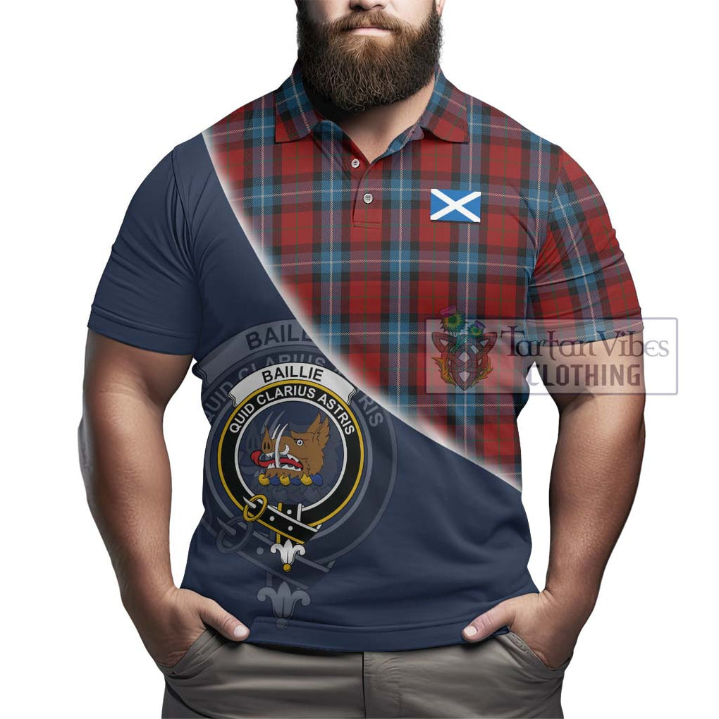 Baillie of Polkemmet Red Tartan Polo Shirt with Personalised National Flag and Family Crest Half Style - Tartanvibesclothing Shop