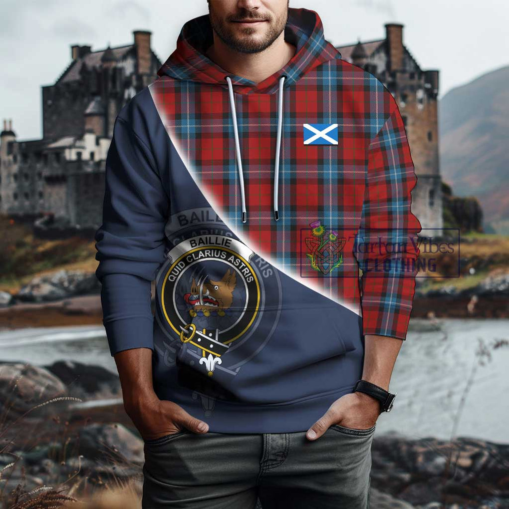 Baillie of Polkemmet Red Tartan Hoodie with Personalised National Flag and Family Crest Half Style - Tartanvibesclothing Shop