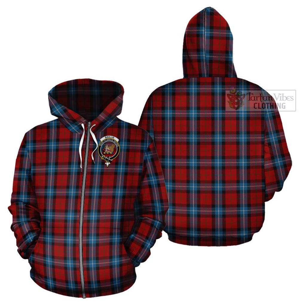 Baillie of Polkemmet Red Tartan Cotton Hoodie with Family Crest Zip Hoodie - Tartan Vibes Clothing