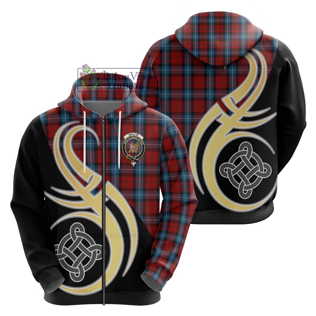 Baillie of Polkemmet Red Tartan Hoodie with Family Crest and Celtic Symbol Style - Tartan Vibes Clothing