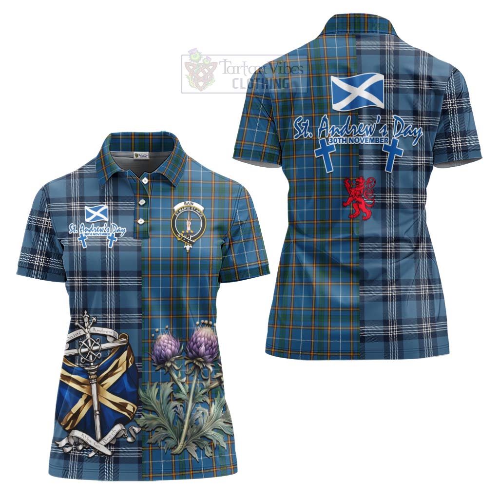 Tartan Vibes Clothing Bain Tartan Women's Polo Shirt Happy St. Andrew's Day Half Tartan Style