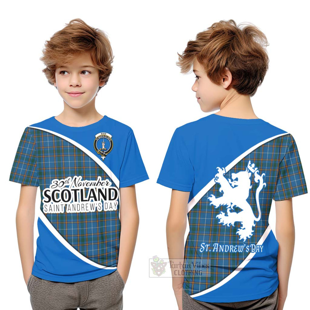 Tartan Vibes Clothing Bain Family Crest Tartan Kid T-Shirt Celebrate Saint Andrew's Day in Style