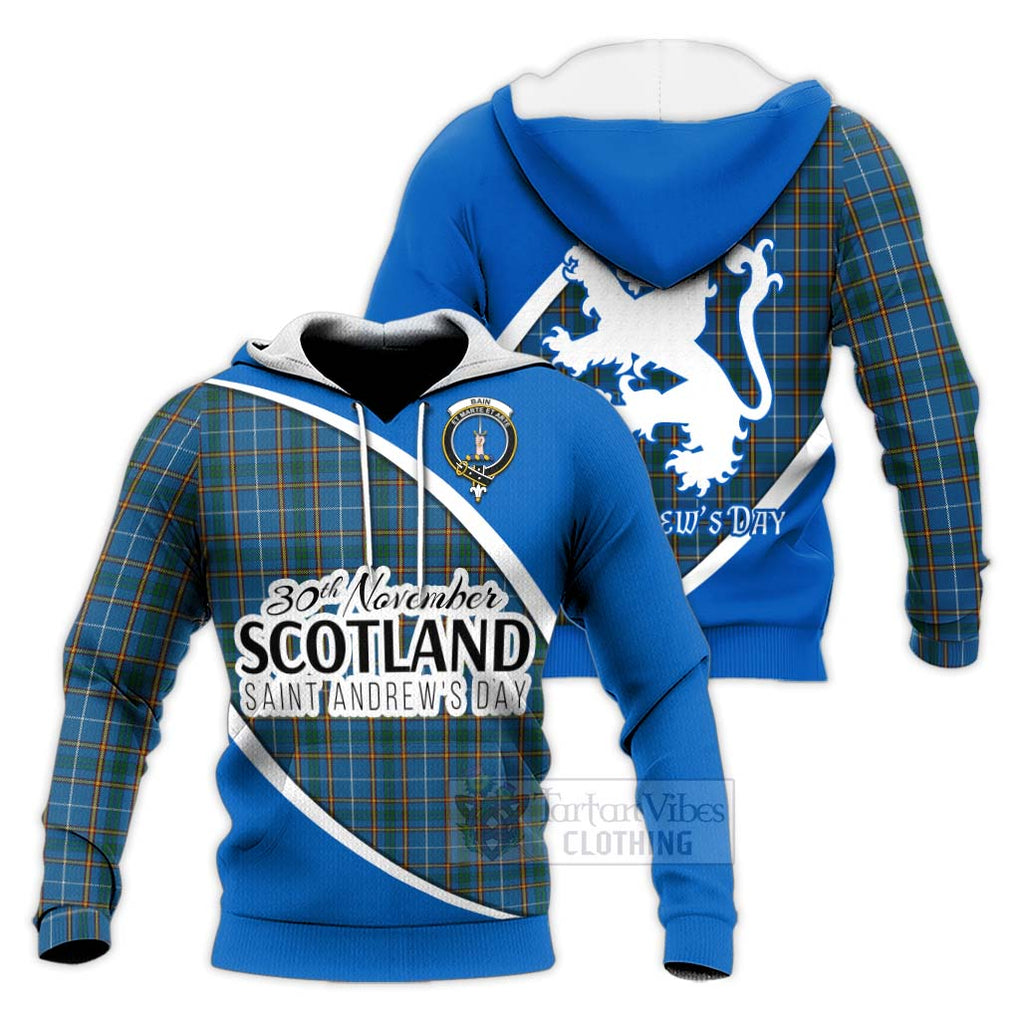 Tartan Vibes Clothing Bain Family Crest Tartan Knitted Hoodie Celebrate Saint Andrew's Day in Style