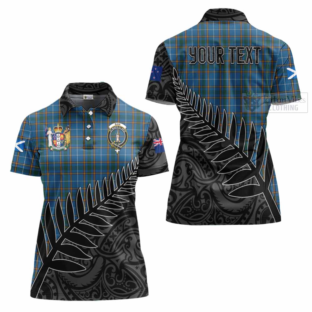 Tartan Vibes Clothing Bain Crest Tartan Women's Polo Shirt with New Zealand Silver Fern Half Style