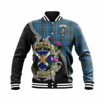 Bain Tartan Family Crest Baseball Jacket Lion Rampant Royal Thistle Shield Celtic Inspired Unisex - Tartan Vibes Clothing