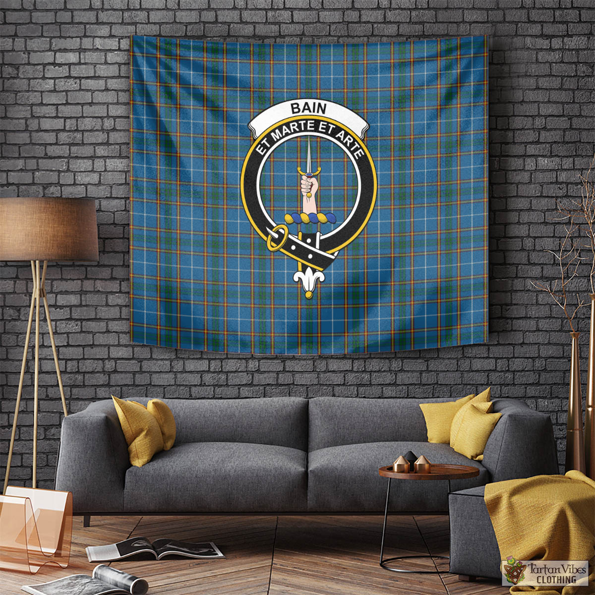 Tartan Vibes Clothing Bain Tartan Tapestry Wall Hanging and Home Decor for Room with Family Crest