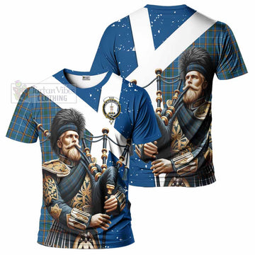 Bain Tartan T-Shirt with Family Crest Scottish Bagpiper Vibes