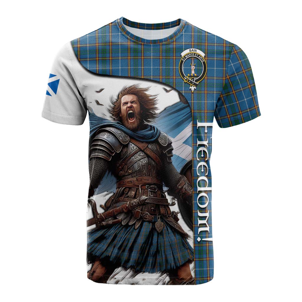 Tartan Vibes Clothing Bain Crest Tartan Cotton T-shirt Inspired by the Freedom of Scottish Warrior