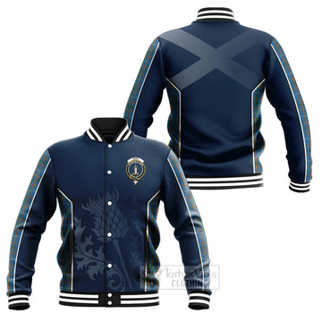 Bain Tartan Baseball Jacket with Family Crest and Scottish Thistle Vibes Sport Style