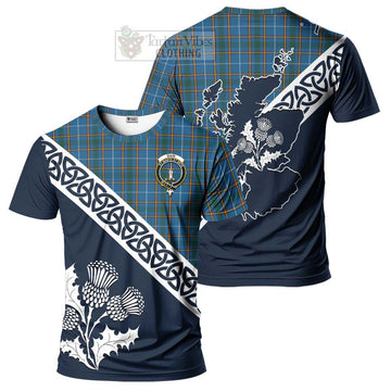 Bain Tartan T-Shirt Featuring Thistle and Scotland Map