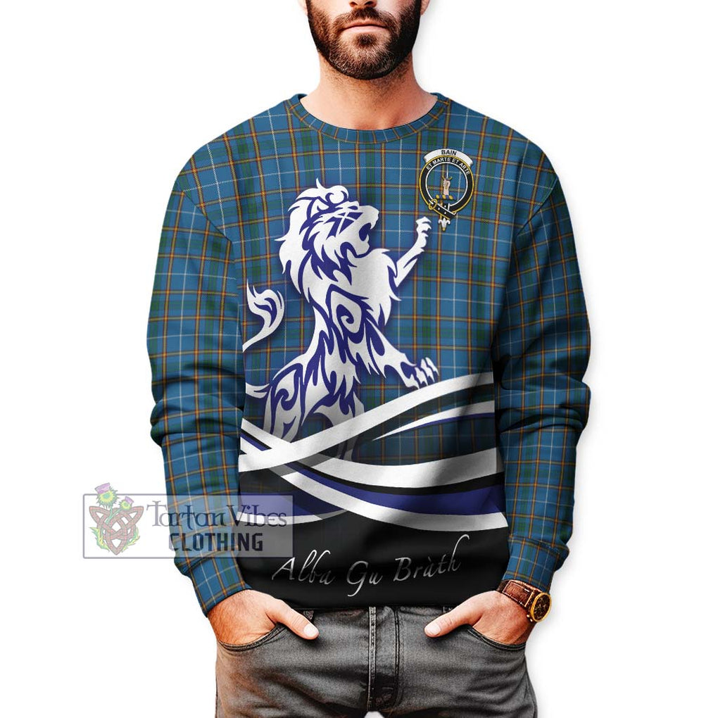 Bain Tartan Sweatshirt with Alba Gu Brath Regal Lion Emblem Unisex - Tartanvibesclothing Shop