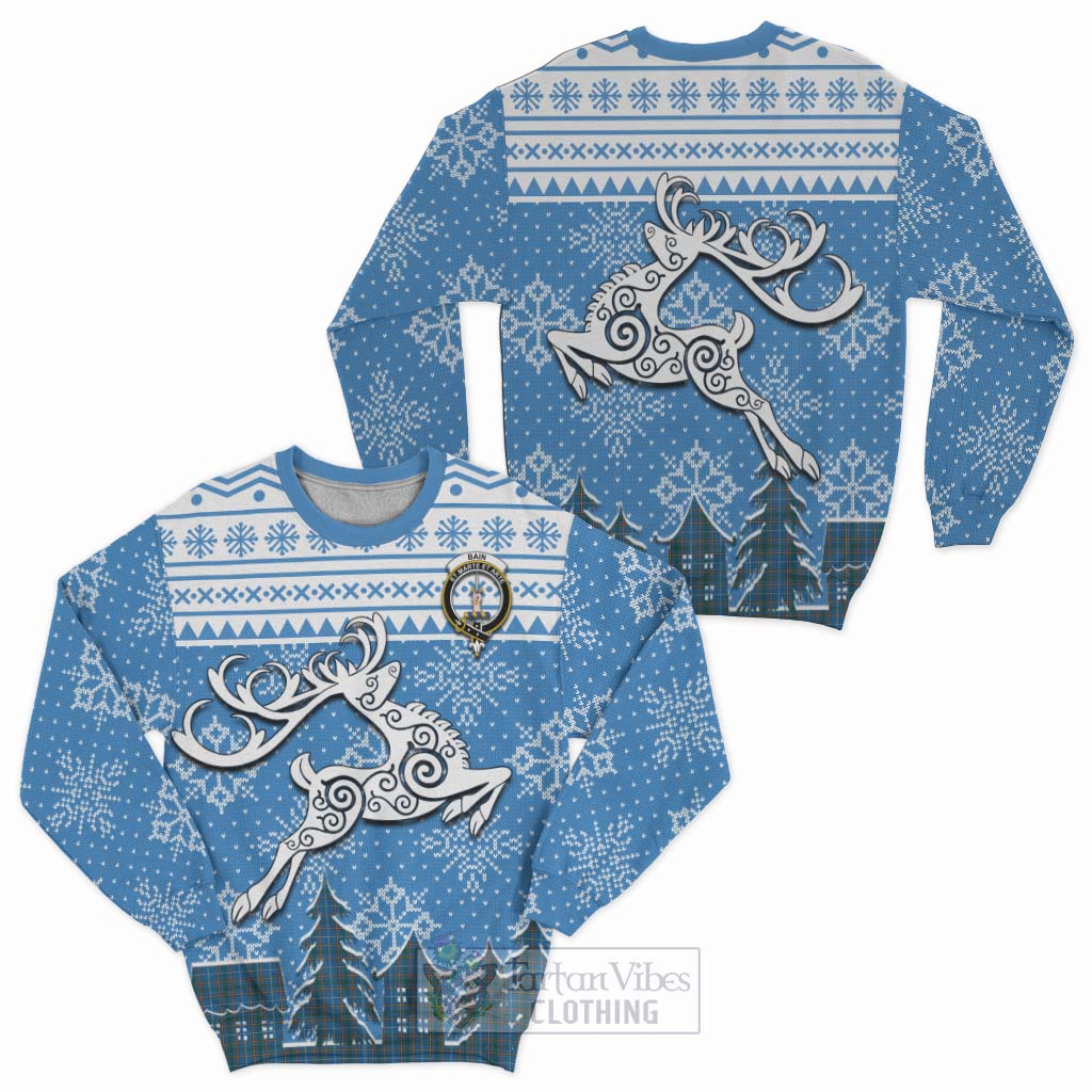 Tartan Vibes Clothing Bain Clan Christmas Sweatshirt Celtic Reindeer Style