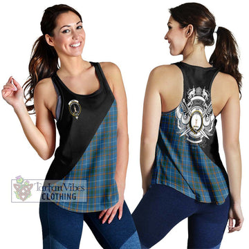 Bain Tartan Women's Racerback Tanks with Family Crest and Military Logo Style