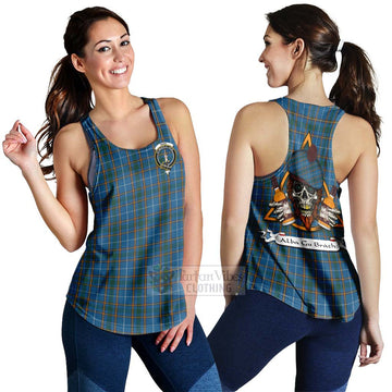 Bain Tartan Women's Racerback Tanks with Family Crest and Bearded Skull Holding Bottles of Whiskey