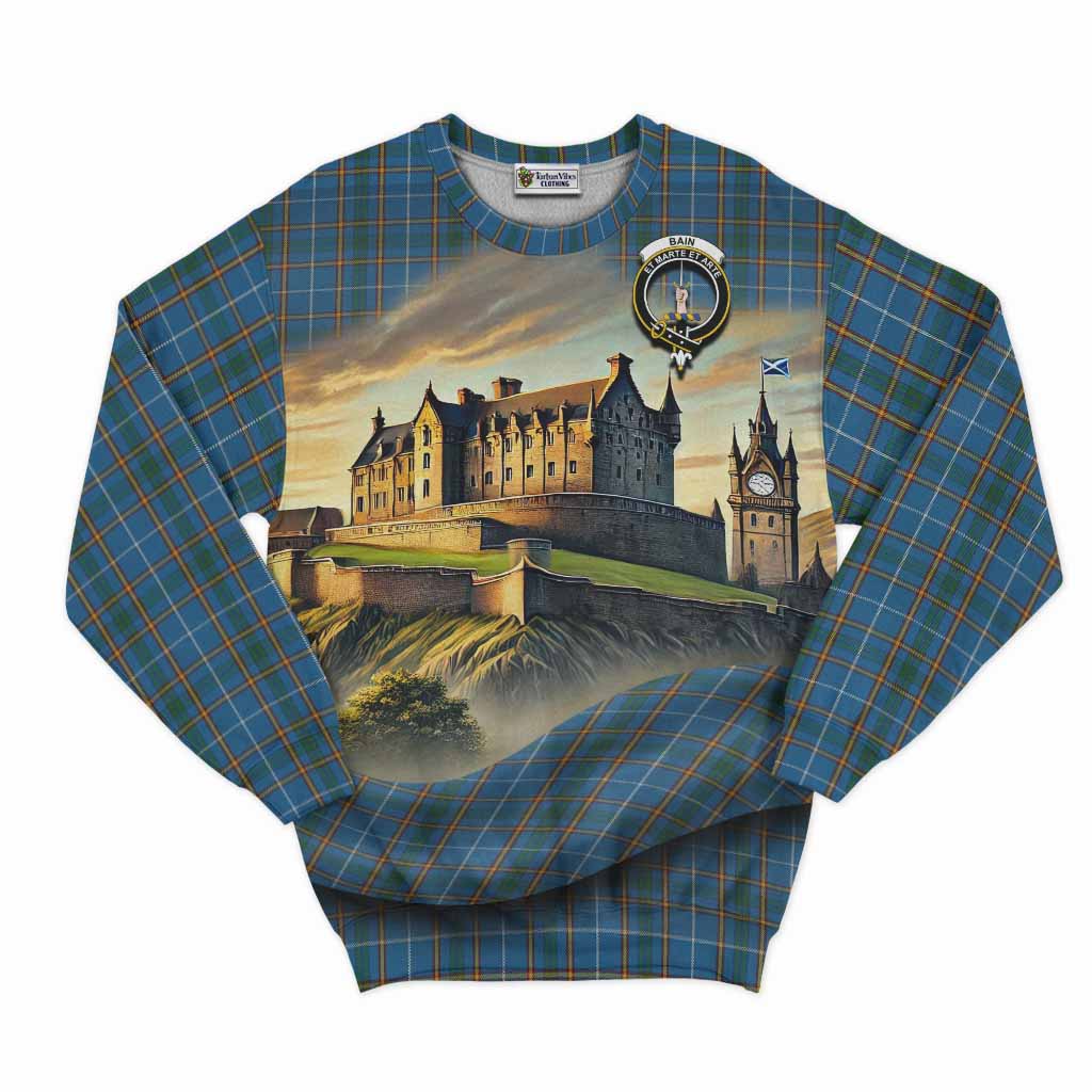 Bain Tartan Family Crest Sweatshirt with Scottish Ancient Castle Style Unisex - Tartan Vibes Clothing