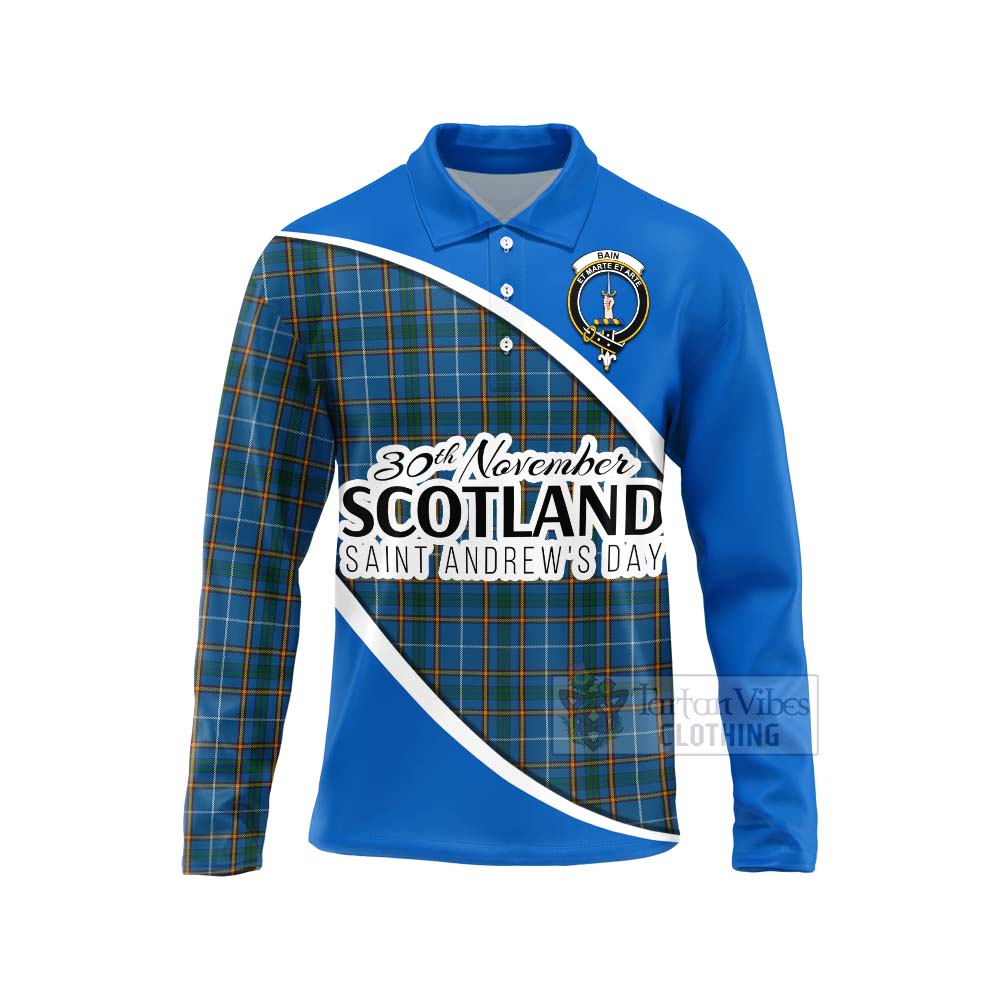 Tartan Vibes Clothing Bain Family Crest Tartan Long Sleeve Polo Shirt Celebrate Saint Andrew's Day in Style