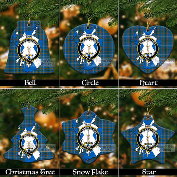 Bain Tartan Christmas Ornament with Family Crest and Scotland Map