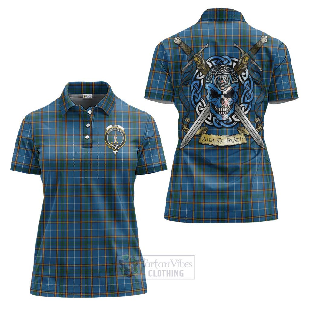 Tartan Vibes Clothing Bain Tartan Women's Polo Shirt with Family Crest Celtic Skull Style