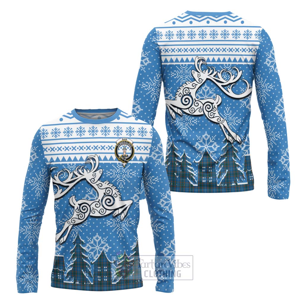 Tartan Vibes Clothing Bain Clan Christmas Long Sleeve T-Shirt Celtic Reindeer Style