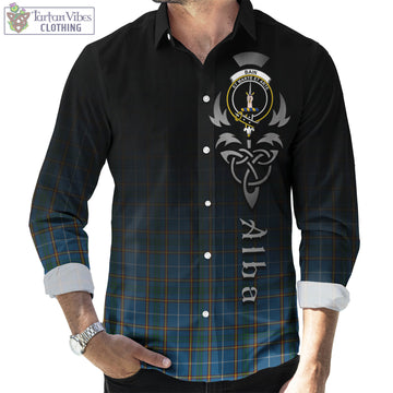 Bain Tartan Long Sleeve Button Up Featuring Alba Gu Brath Family Crest Celtic Inspired