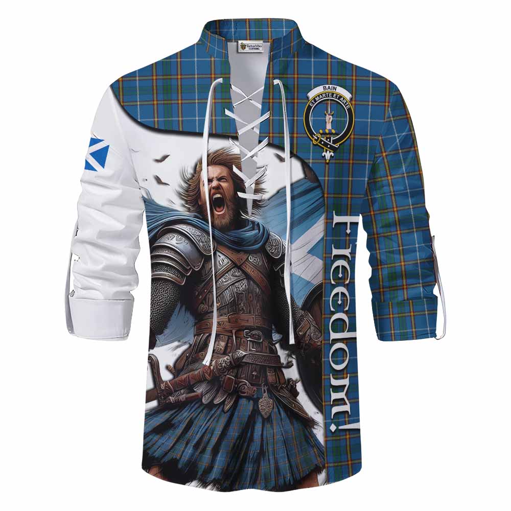 Tartan Vibes Clothing Bain Crest Tartan Ghillie Kilt Shirt Inspired by the Freedom of Scottish Warrior