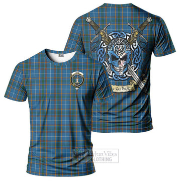 Bain Tartan T-Shirt with Family Crest Celtic Skull Style