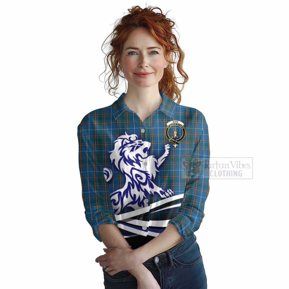 Tartan Vibes Clothing Bain Tartan Women's Casual Shirt with Alba Gu Brath Regal Lion Emblem