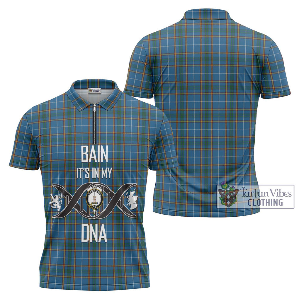 Bain Tartan Zipper Polo Shirt with Family Crest DNA In Me Style Unisex - Tartanvibesclothing Shop