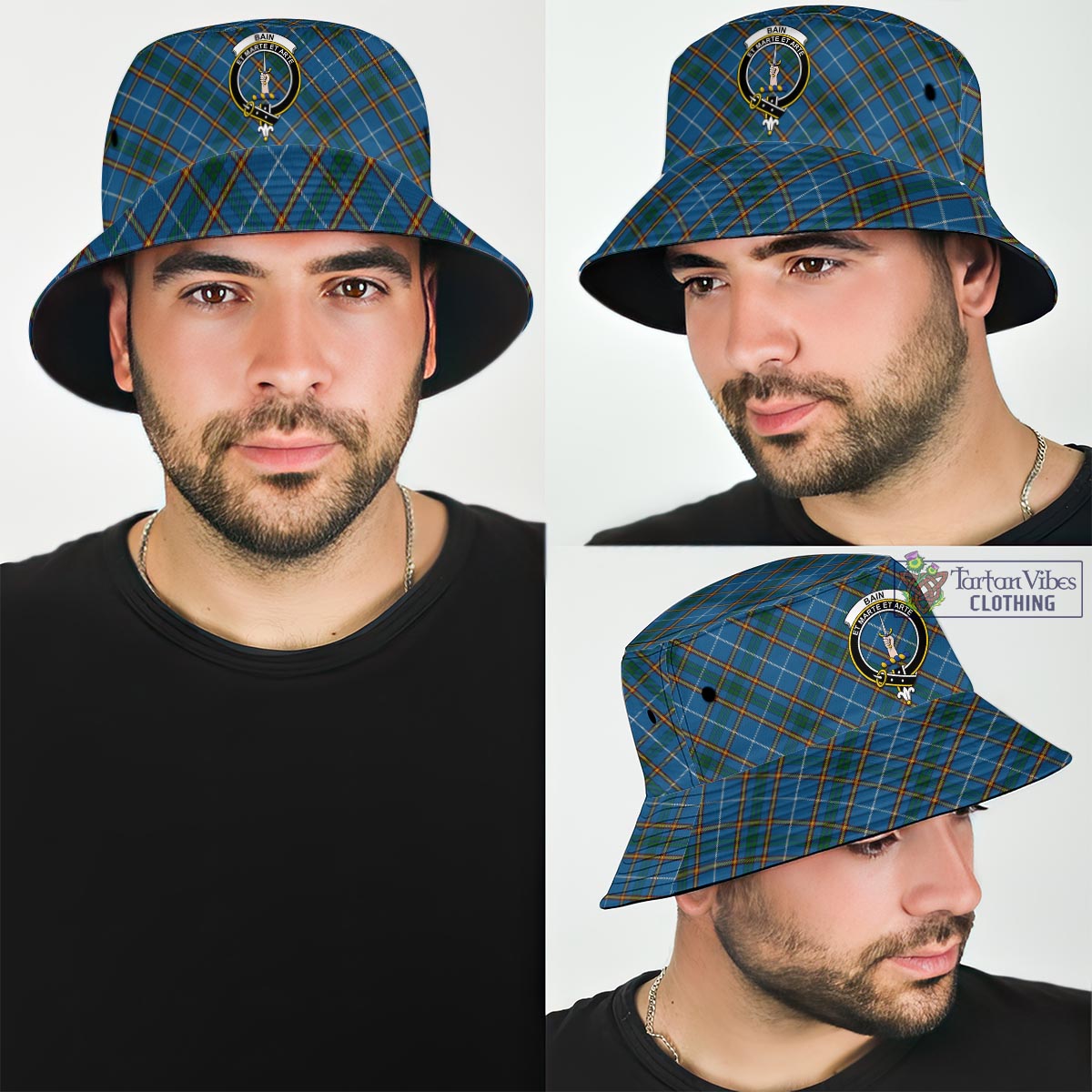 Tartan Vibes Clothing Bain Tartan Bucket Hat with Family Crest