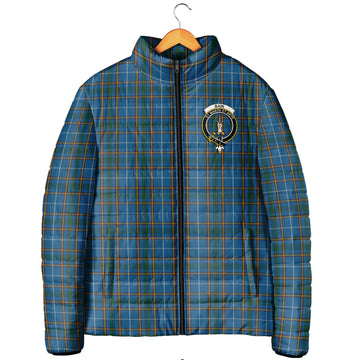 Bain Tartan Padded Jacket with Family Crest Men's Padded Jacket - Tartan Vibes Clothing