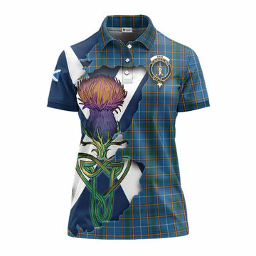 Bain Tartan Family Crest Women's Polo Shirt Scottish Thistle Celtic Inspired Women - Tartan Vibes Clothing
