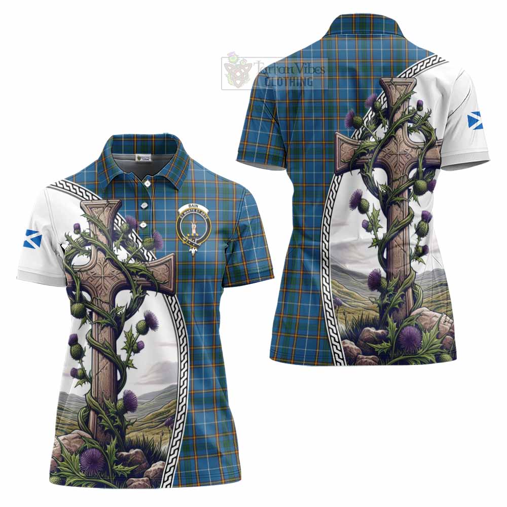 Tartan Vibes Clothing Bain Tartan Women's Polo Shirt with Family Crest and St. Andrew's Cross Accented by Thistle Vines