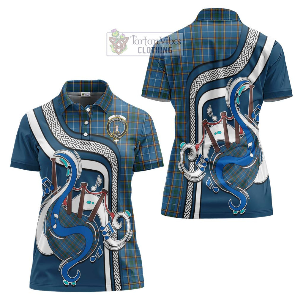 Bain Tartan Women's Polo Shirt with Epic Bagpipe Style Women - Tartanvibesclothing Shop