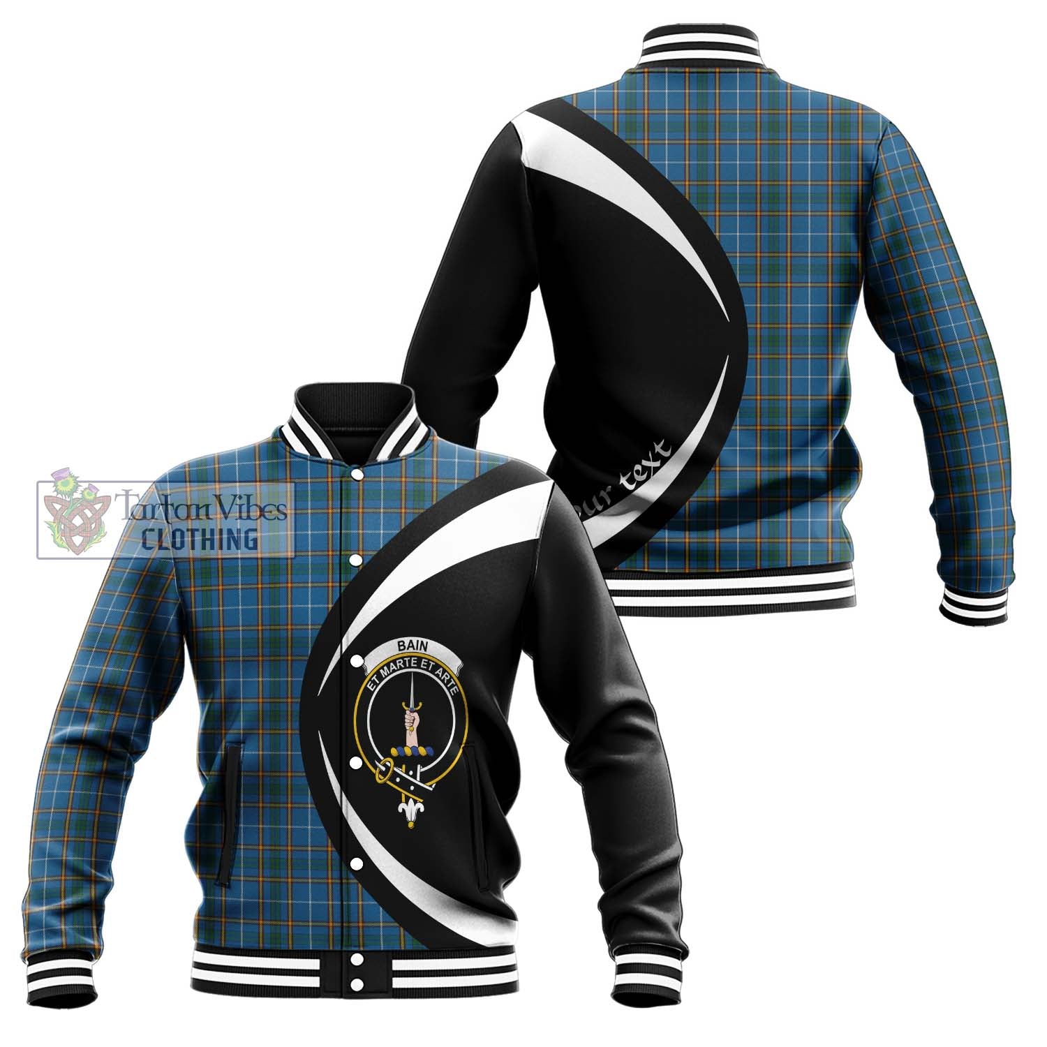 Bain Tartan Baseball Jacket with Family Crest Circle Style Unisex - Tartan Vibes Clothing