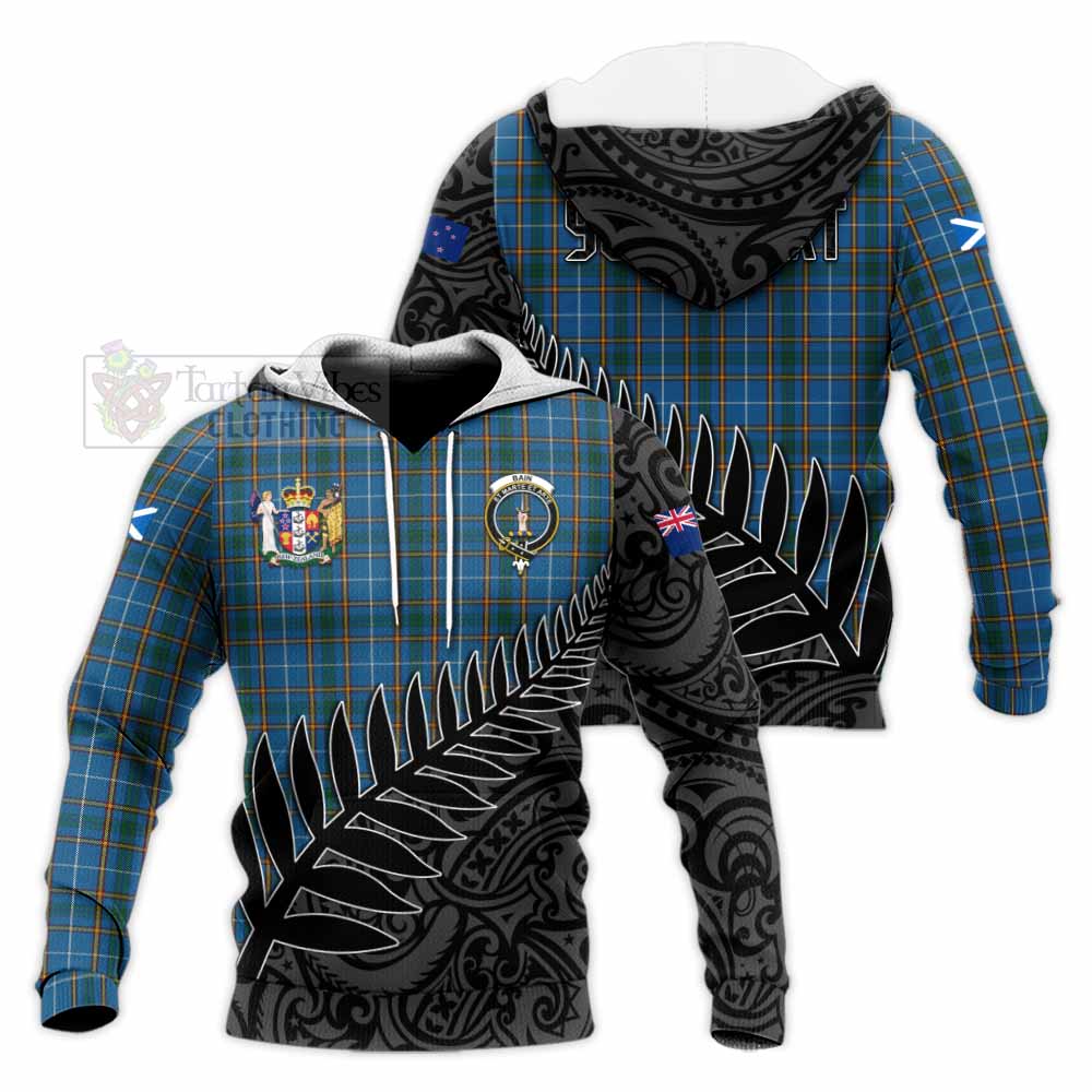 Tartan Vibes Clothing Bain Crest Tartan Knitted Hoodie with New Zealand Silver Fern Half Style