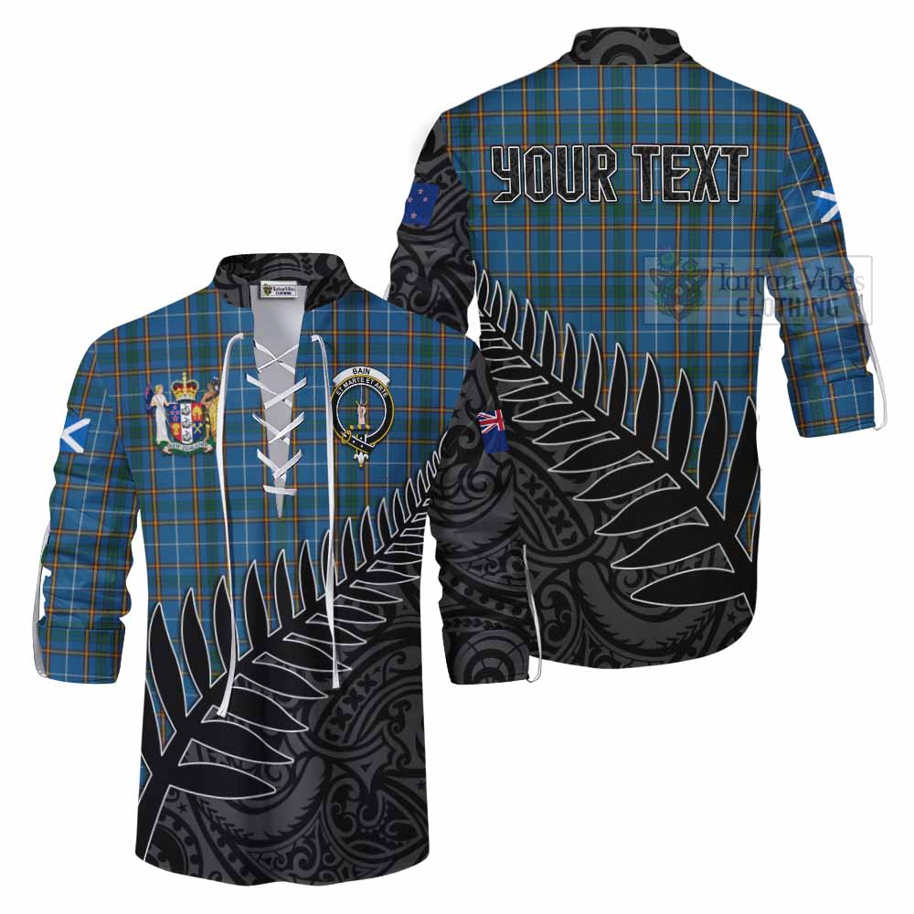 Tartan Vibes Clothing Bain Crest Tartan Ghillie Kilt Shirt with New Zealand Silver Fern Half Style