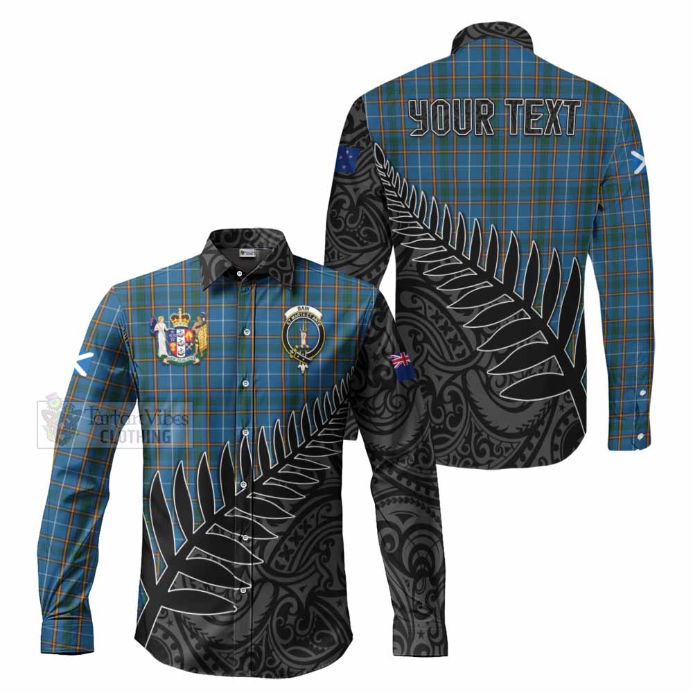 Tartan Vibes Clothing Bain Crest Tartan Long Sleeve Button Shirt with New Zealand Silver Fern Half Style