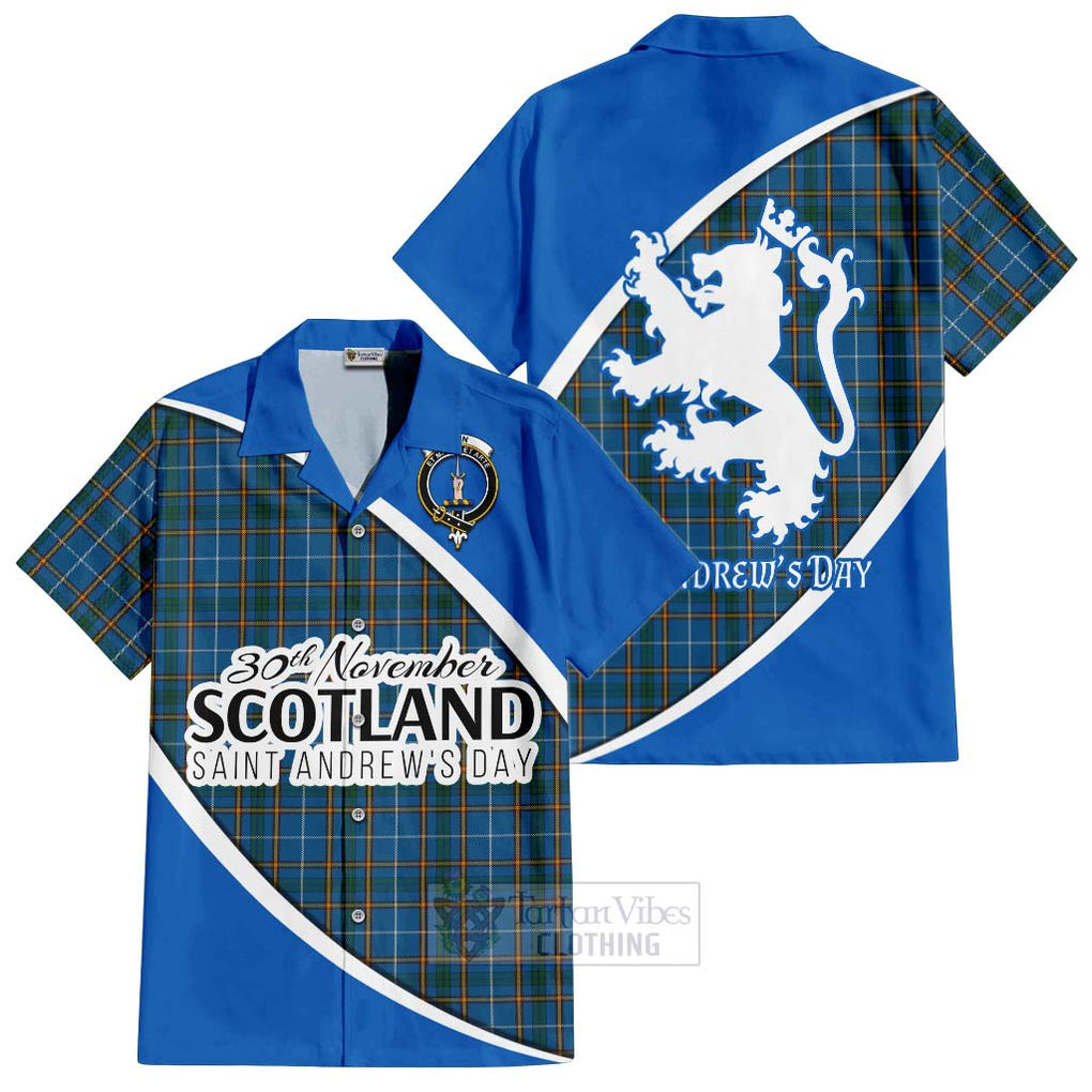 Tartan Vibes Clothing Bain Family Crest Tartan Short Sleeve Button Shirt Celebrate Saint Andrew's Day in Style