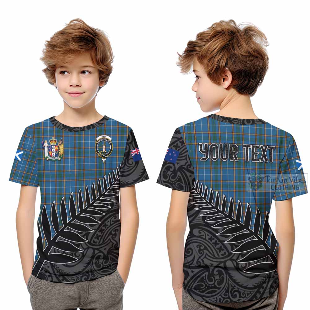 Tartan Vibes Clothing Bain Crest Tartan Kid T-Shirt with New Zealand Silver Fern Half Style