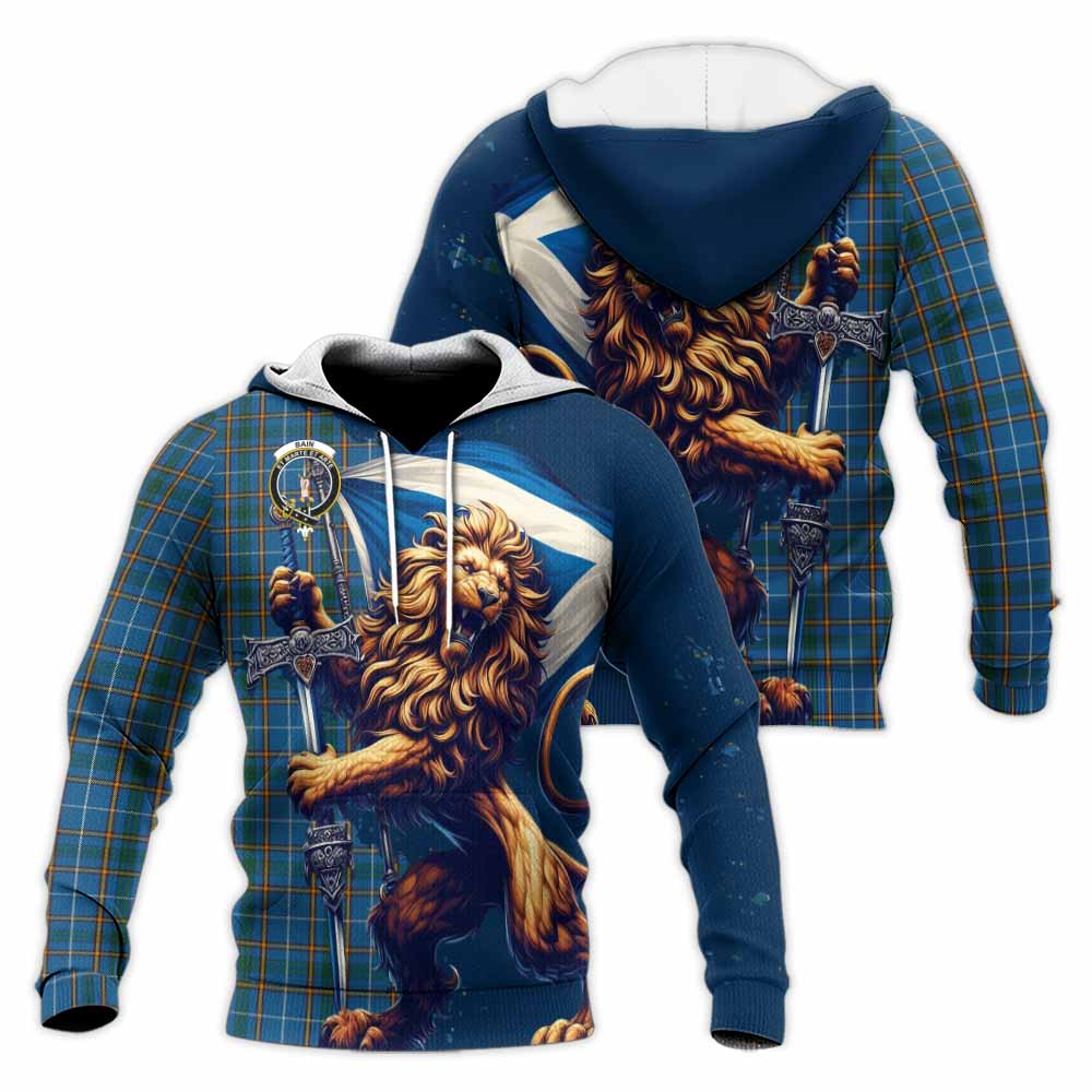 Tartan Vibes Clothing Bain Tartan Family Crest Knitted Hoodie with Scottish Majestic Lion