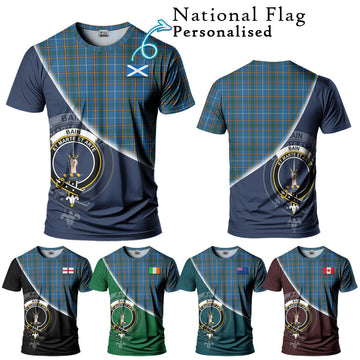 Bain Tartan T-Shirt with Personalised National Flag and Family Crest Half Style