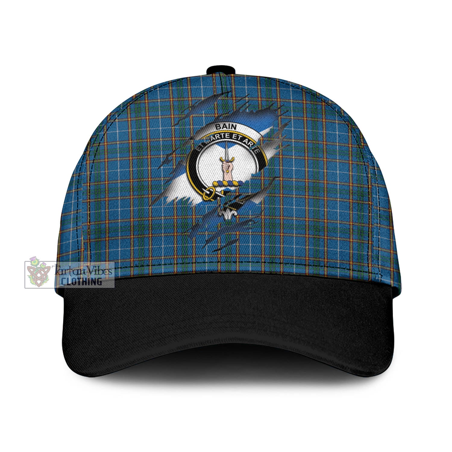 Tartan Vibes Clothing Bain Tartan Classic Cap with Family Crest In Me Style