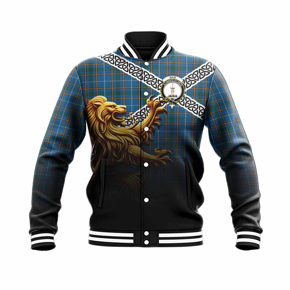 Bain Crest Tartan Baseball Jacket with Golden Lion Emblem Celtic Style Unisex - Tartan Vibes Clothing
