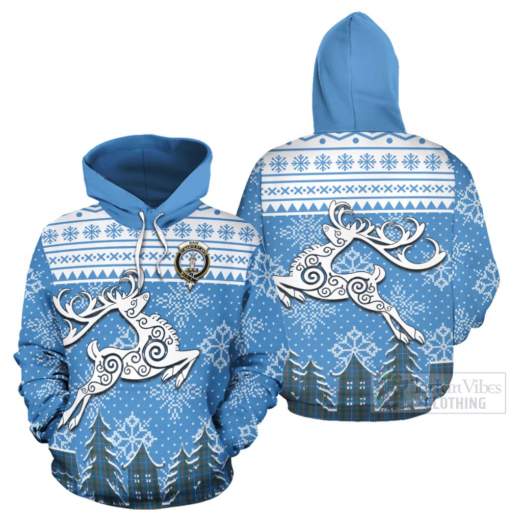 Tartan Vibes Clothing Bain Clan Christmas Hoodie Celtic Reindeer Style