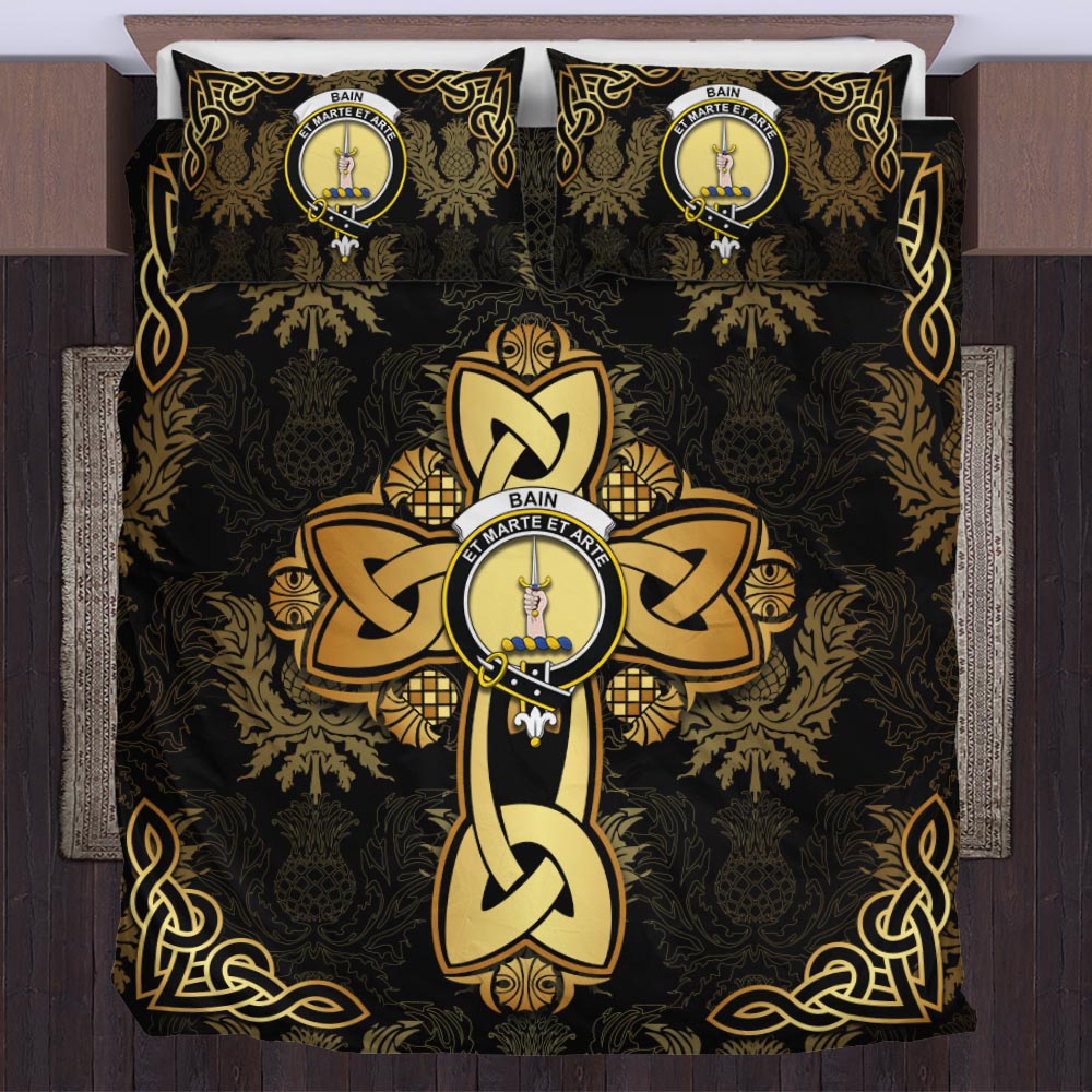 Bain Clan Bedding Sets Gold Thistle Celtic Style US Bedding Set - Tartanvibesclothing