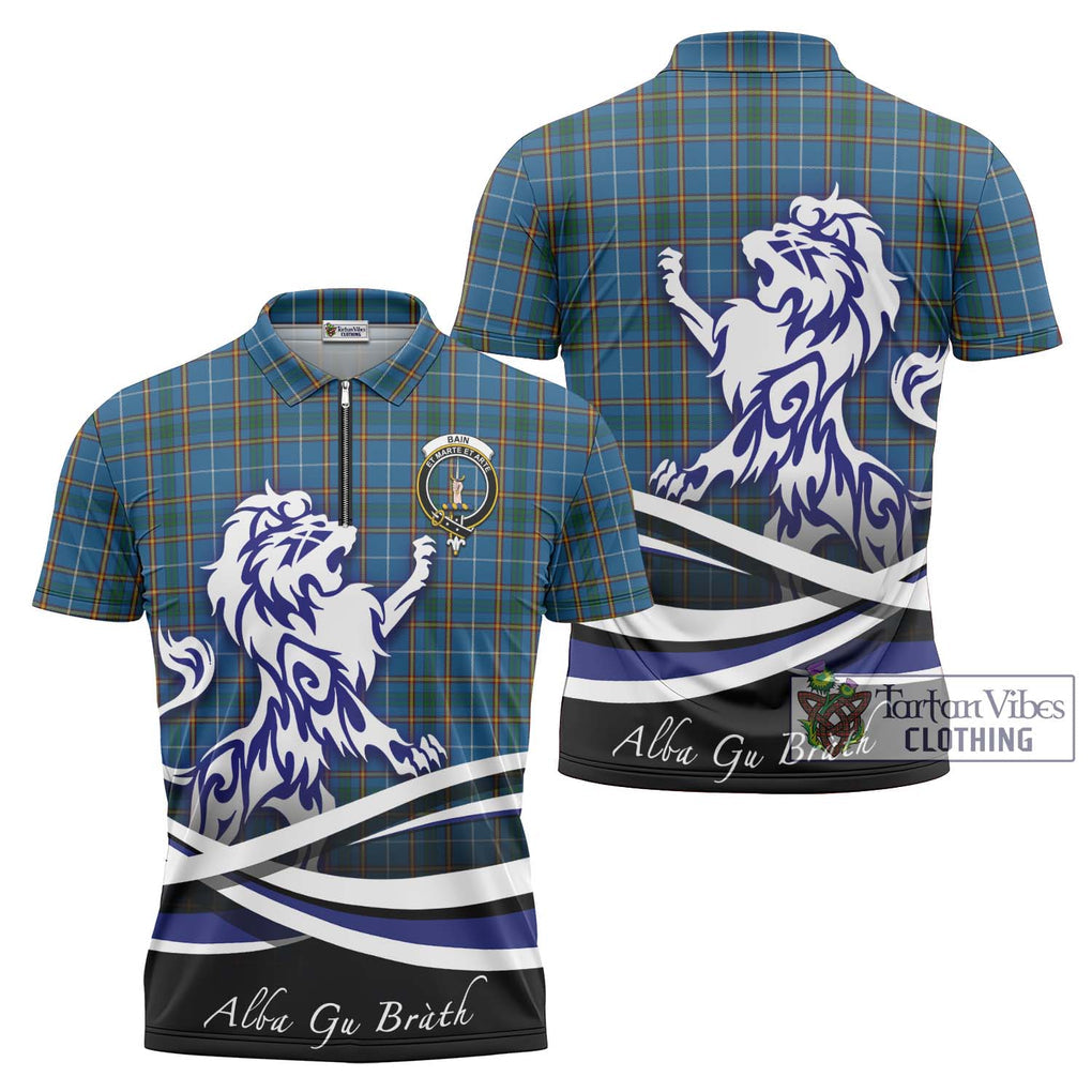 Bain Tartan Zipper Polo Shirt with Alba Gu Brath Regal Lion Emblem Unisex - Tartanvibesclothing Shop