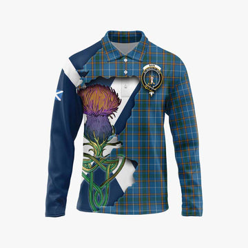 Bain Tartan Family Crest Long Sleeve Polo Shirt Scottish Thistle Celtic Inspired Unisex - Tartan Vibes Clothing