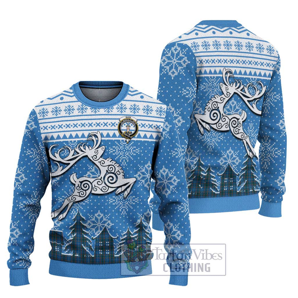 Tartan Vibes Clothing Bain Clan Christmas Ugly Sweater with Tartan and Celtic Raindeer Style